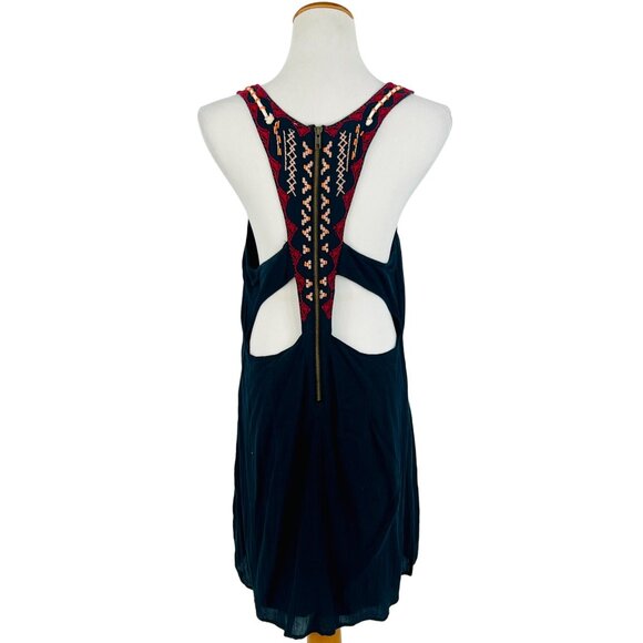 VINTAGE Free People Black Boho Embroidered Dress • Tassel Cutout Back Y2K Hippie - Picture 10 of 16